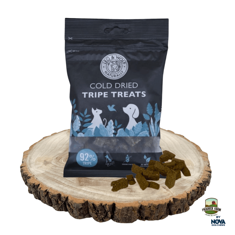 Šaltai džiovinti skanėstai šunims su skrandžiais „Tripe Treats“, Leo & Wolf