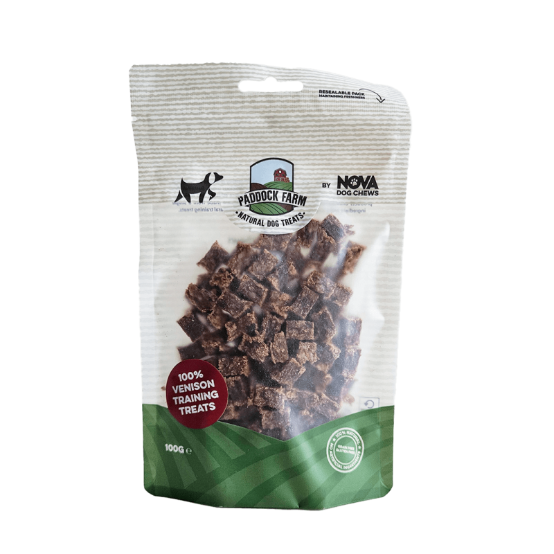 Stirnienos kubeliai, skanėstas šunų dresūrai „Venison Cubes“ 100g
