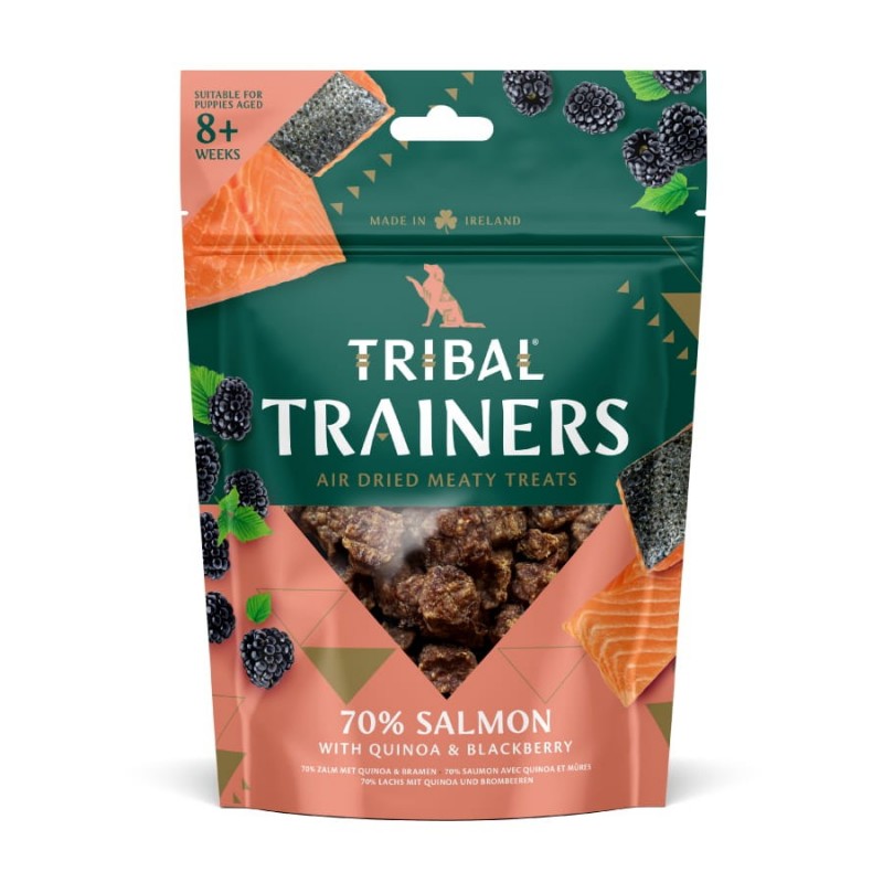 Lašišos ir gervuogių skanėstai dresūrai šunims „Salmon & Blackberry“, TRIBAL