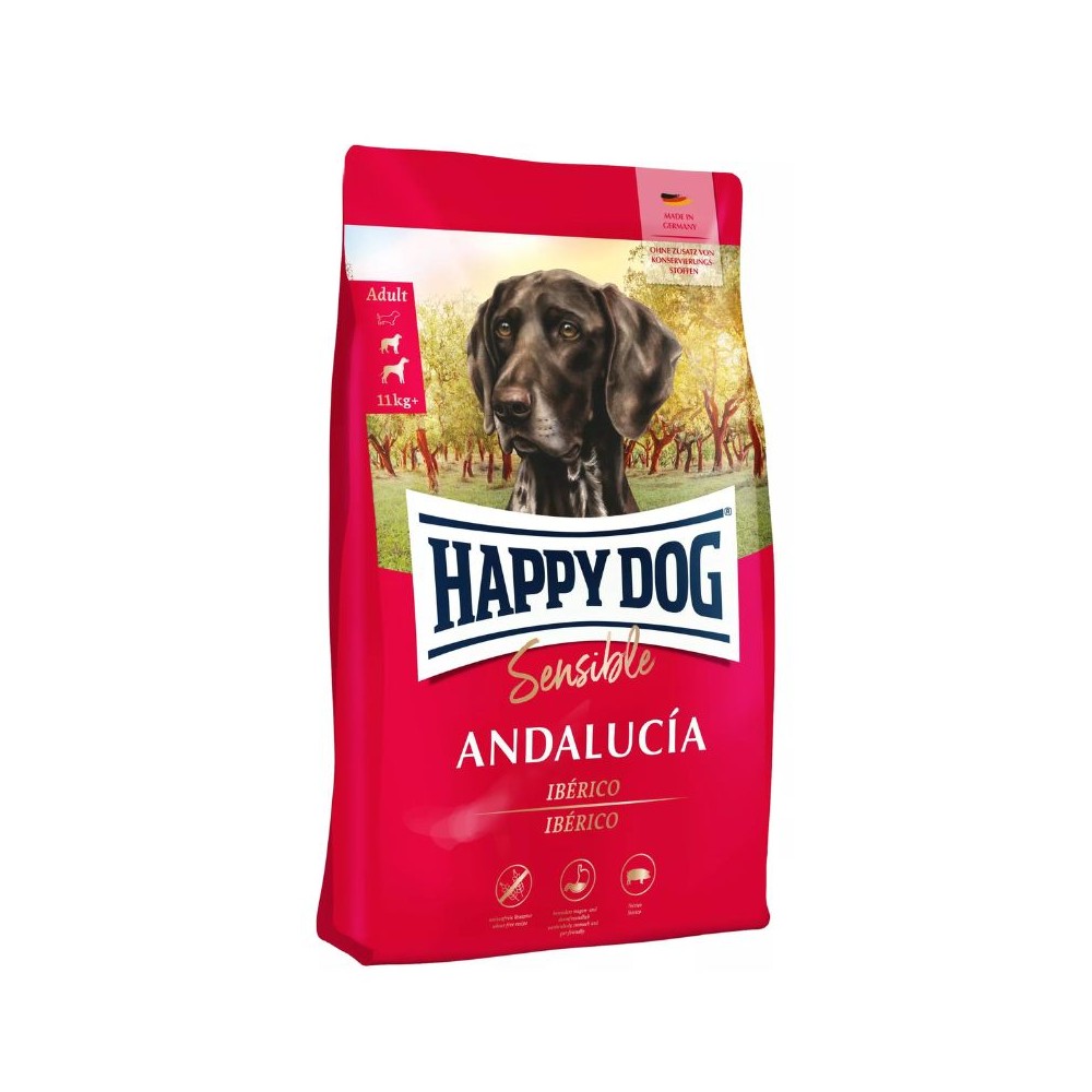 Happy Dog Andalucia visavertis pašaras suaugusiems šunims su Iberijos kiauliena ir ryžiais