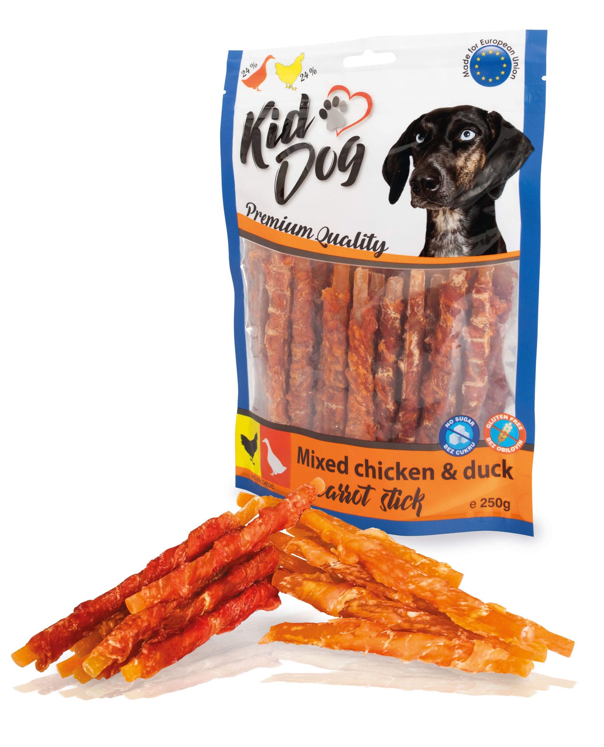 KIDDOG morkos lazdelė su vištiena ir antiena 250g